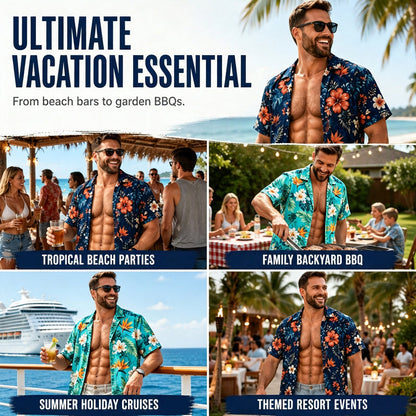 Men Hawaiian Shirt Tropical Floral Print Short Sleeve Casual Beach Button Down Shirt