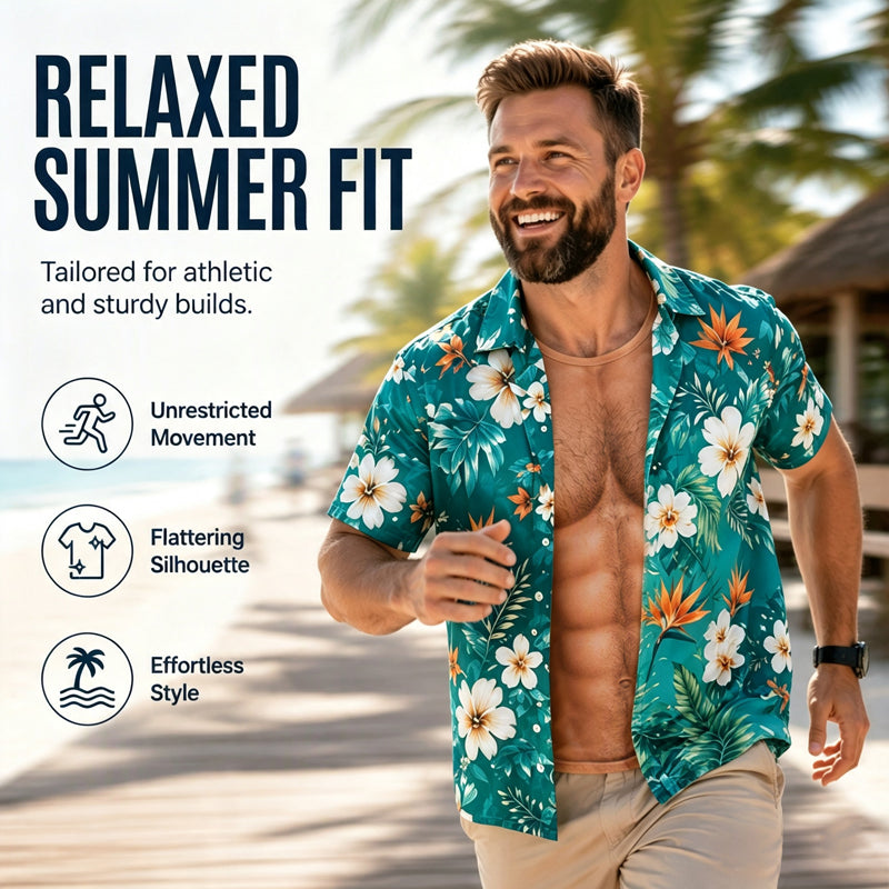 Men Hawaiian Shirt Tropical Floral Print Short Sleeve Casual Beach Button Down Shirt