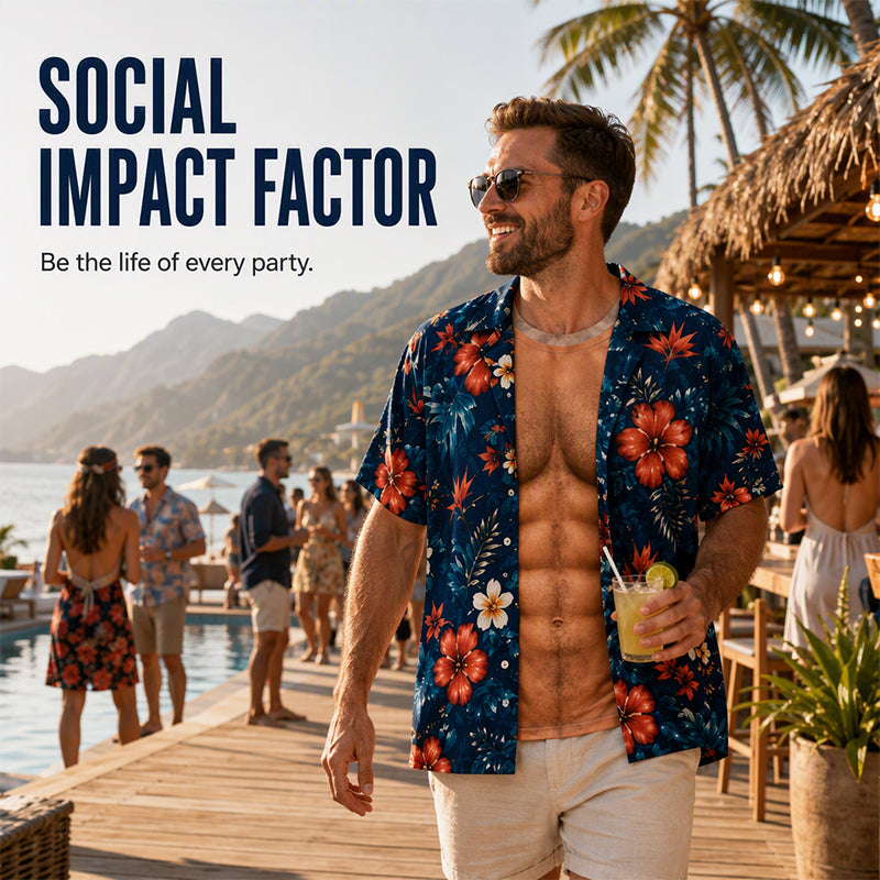 Men Hawaiian Shirt Tropical Floral Print Short Sleeve Casual Beach Button Down Shirt