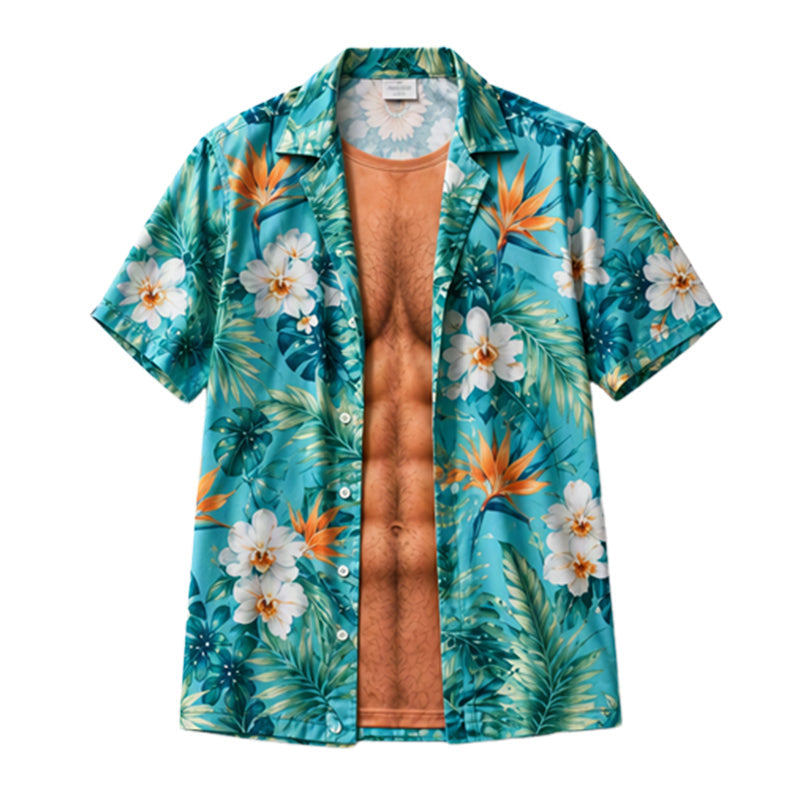 Men Hawaiian Shirt Tropical Floral Print Short Sleeve Casual Beach Button Down Shirt