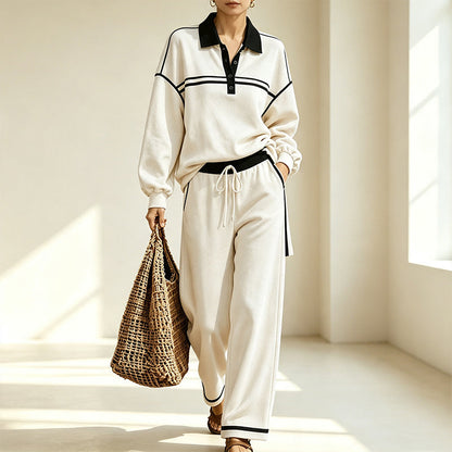 Women's Stripe Patchwork Sweatshirt & Wide-Leg Pants Set