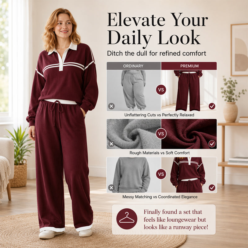 Women's Stripe Patchwork Sweatshirt & Wide-Leg Pants Set