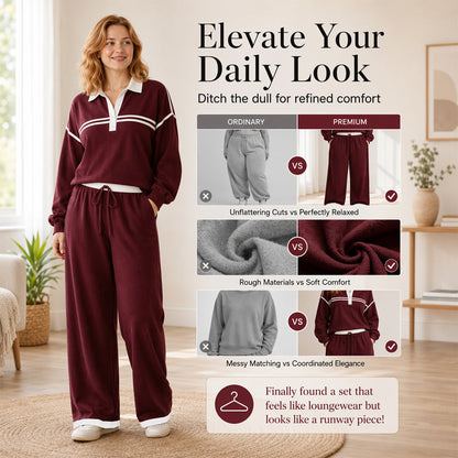 Women's Stripe Patchwork Sweatshirt & Wide-Leg Pants Set