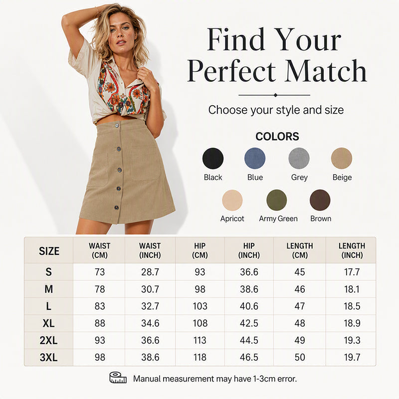Women's Button-Front Corduroy Skirt with Pockets