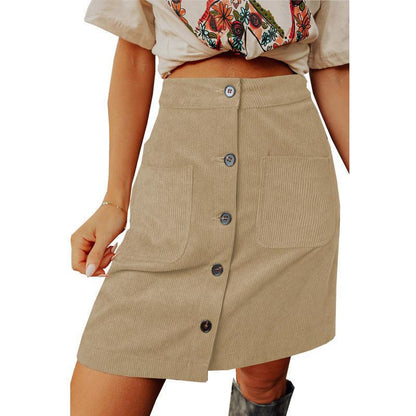Women's Button-Front Corduroy Skirt with Pockets