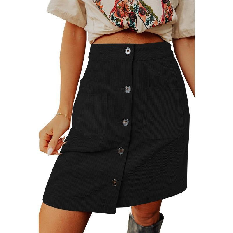 Women's Button-Front Corduroy Skirt with Pockets