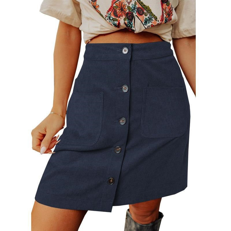 Women's Button-Front Corduroy Skirt with Pockets