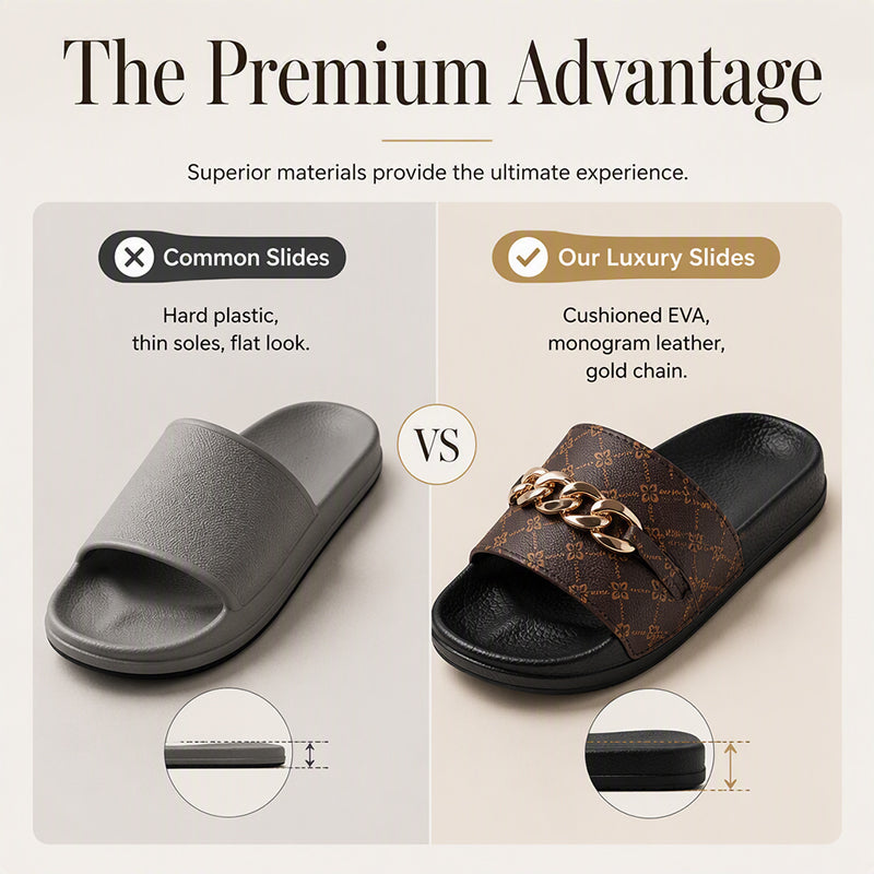 Unisex Monogram Summer Slides with Metallic Chain