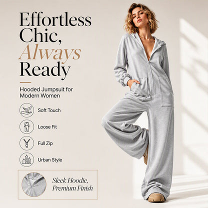 Women's Casual Long Sleeve Hooded Jumpsuit