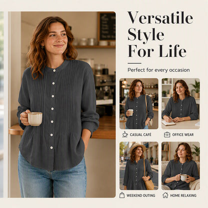 Women's Casual Stand Collar Pleated Shirt