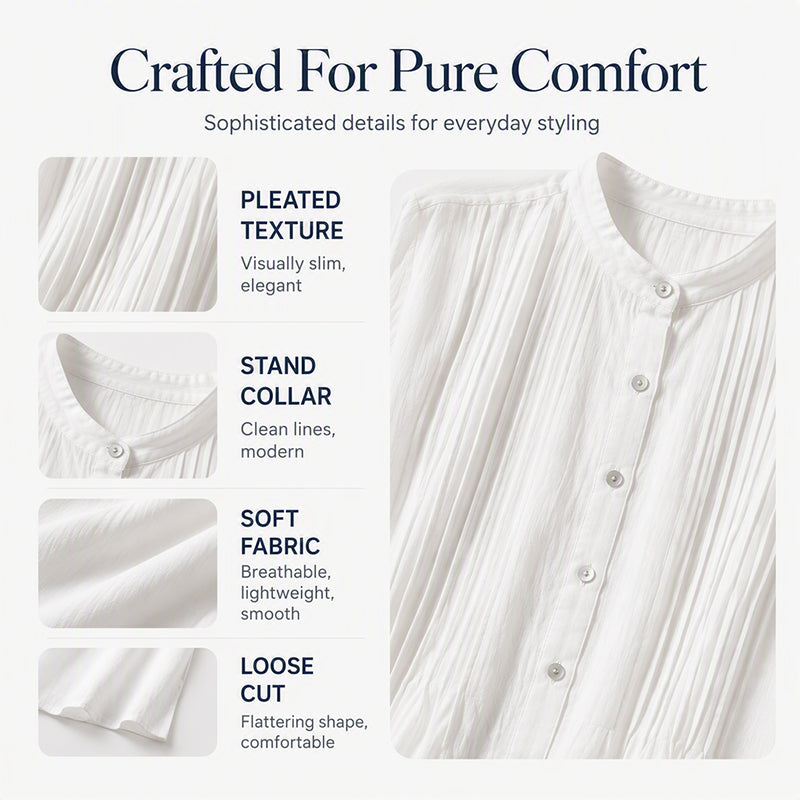 Women's Casual Stand Collar Pleated Shirt