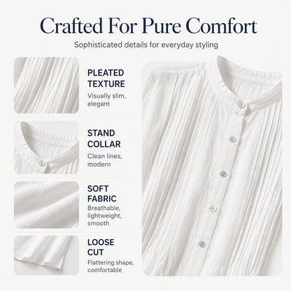 Women's Casual Stand Collar Pleated Shirt