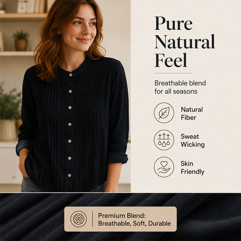 Women's Casual Stand Collar Pleated Shirt