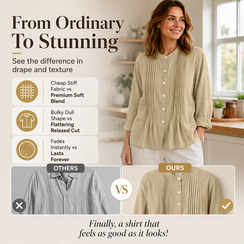 Women's Casual Stand Collar Pleated Shirt