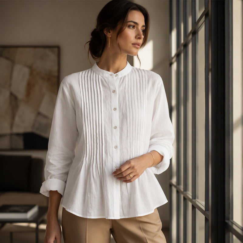 Women's Casual Stand Collar Pleated Shirt