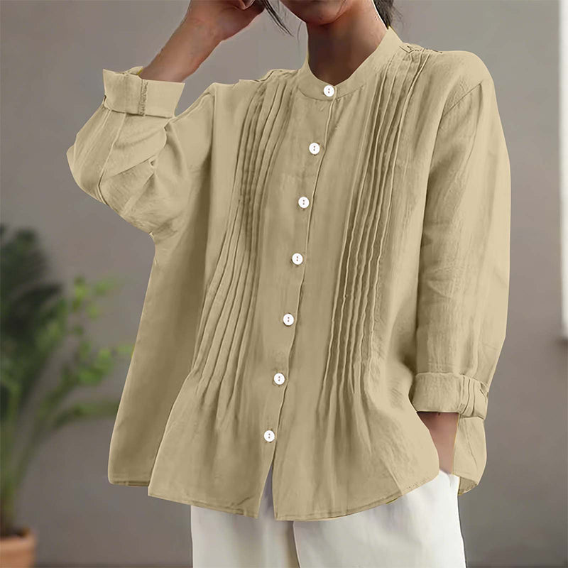 Women's Casual Stand Collar Pleated Shirt