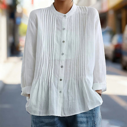 Women's Casual Stand Collar Pleated Shirt