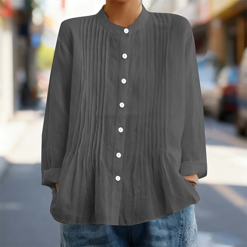 Women's Casual Stand Collar Pleated Shirt