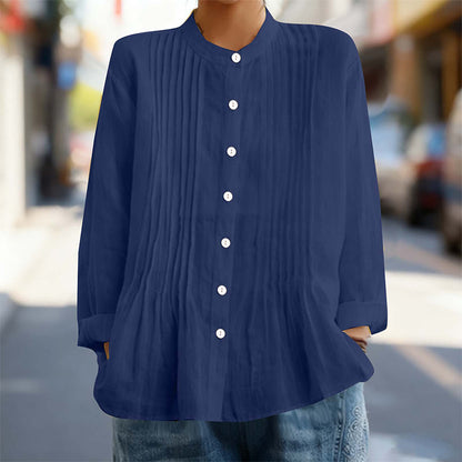 Women's Casual Stand Collar Pleated Shirt