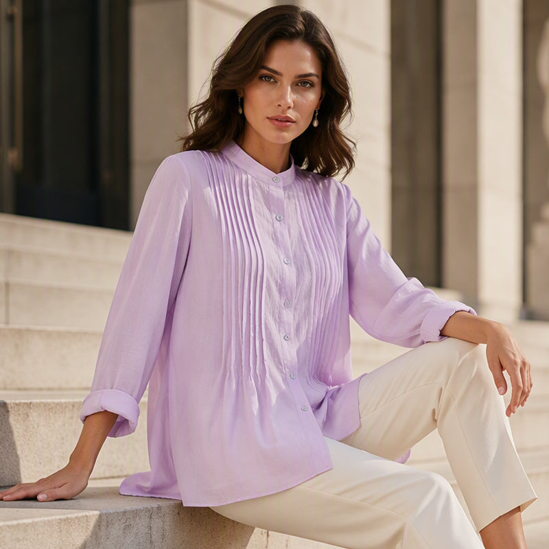 Women's Casual Stand Collar Pleated Shirt