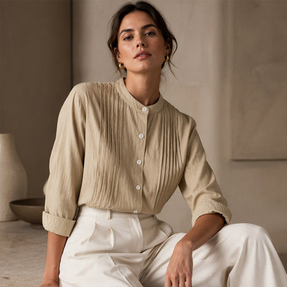 Women's Casual Stand Collar Pleated Shirt