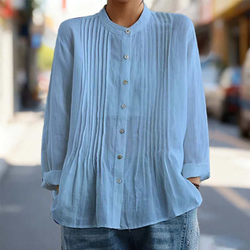 Women's Casual Stand Collar Pleated Shirt