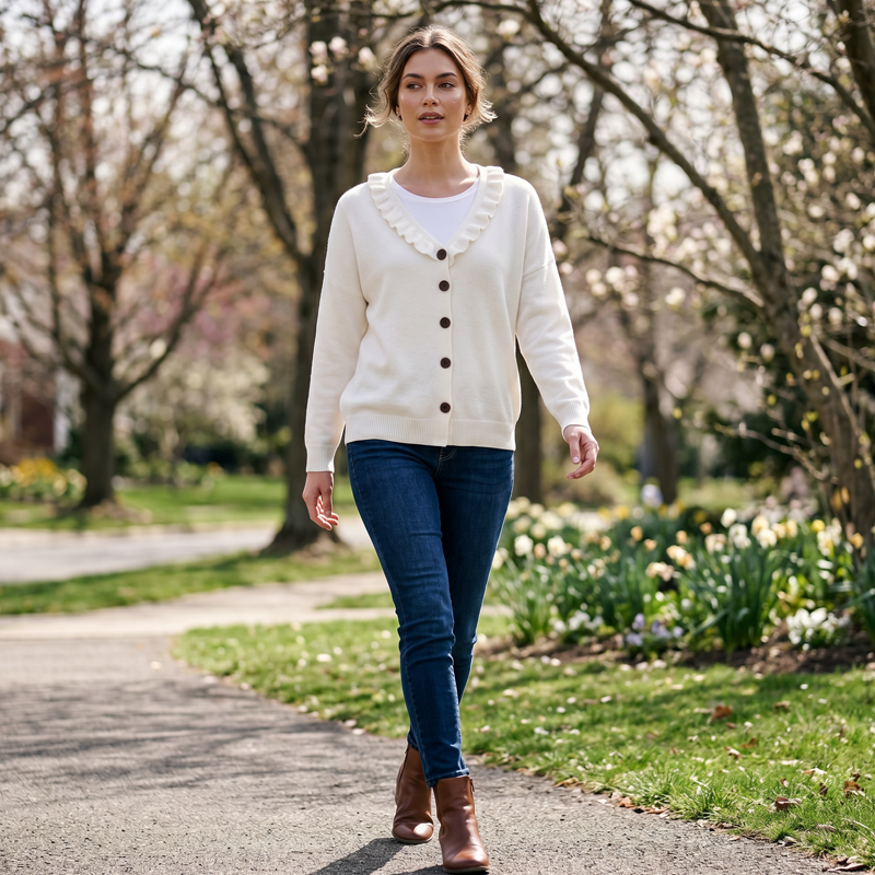 Bestseller🏆👚 Ruffle Collar Knit Cardigan – Elegant Drape & All-Day Comfort for Every Look