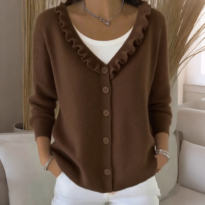 Bestseller🏆👚 Ruffle Collar Knit Cardigan – Elegant Drape & All-Day Comfort for Every Look