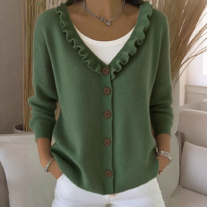Bestseller🏆👚 Ruffle Collar Knit Cardigan – Elegant Drape & All-Day Comfort for Every Look