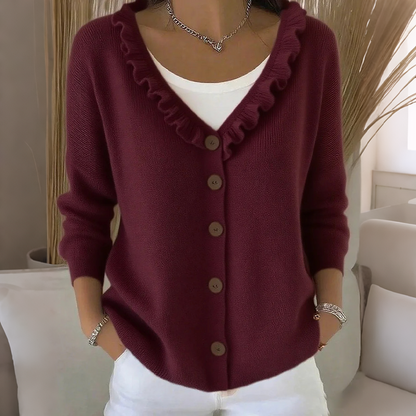 Bestseller🏆👚 Ruffle Collar Knit Cardigan – Elegant Drape & All-Day Comfort for Every Look