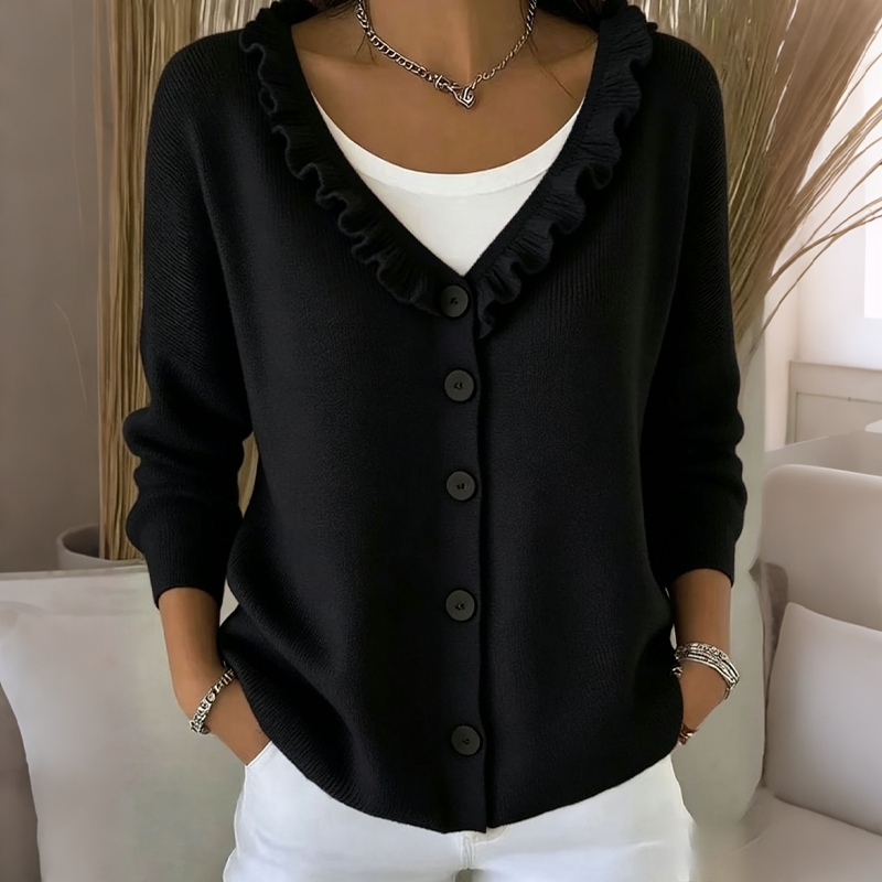 Bestseller🏆👚 Ruffle Collar Knit Cardigan – Elegant Drape & All-Day Comfort for Every Look