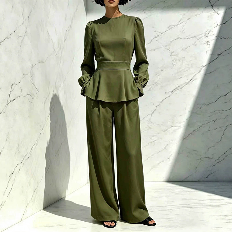 🌸Hot Sale 50% OFF💖Women's Elegant Puff Sleeve Top & Wide-Leg Pants Set