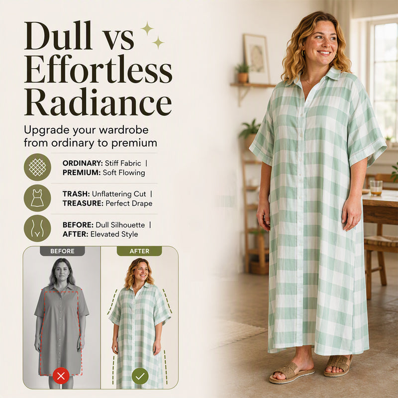 Women's Plaid Button-Down Maxi Shirt Dress