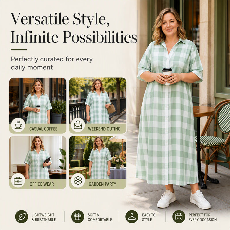 Women's Plaid Button-Down Maxi Shirt Dress