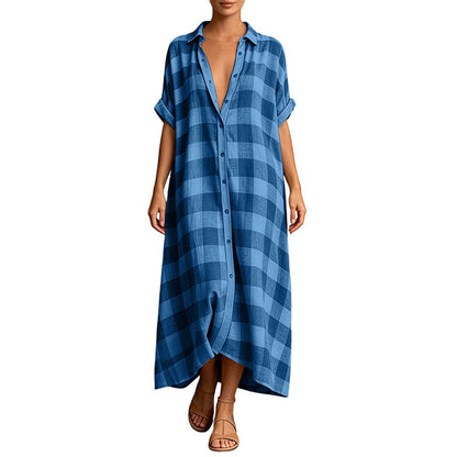 Women's Plaid Button-Down Maxi Shirt Dress