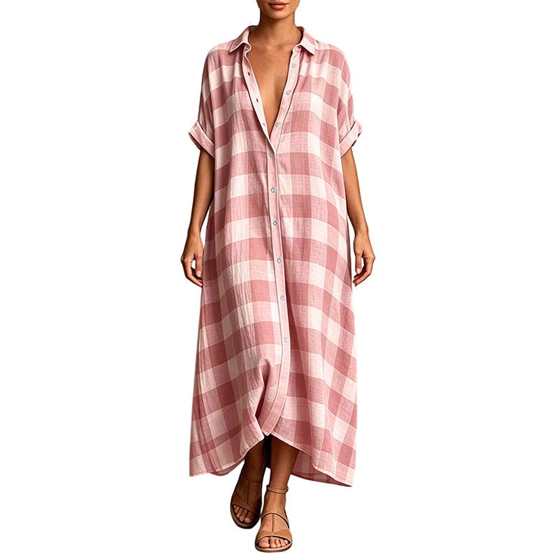 Women's Plaid Button-Down Maxi Shirt Dress