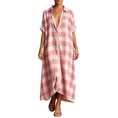 Women's Plaid Button-Down Maxi Shirt Dress