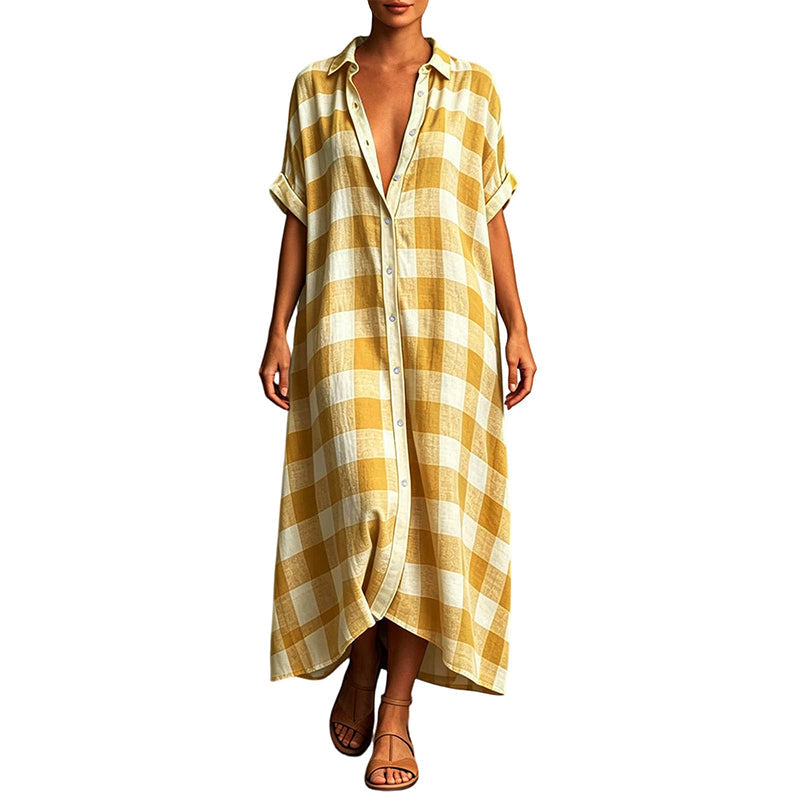 Women's Plaid Button-Down Maxi Shirt Dress
