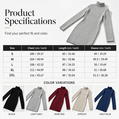 🌸Hot Sale 50% OFF💖Women's Ribbed Turtleneck Long Sleeve Sweater Dress