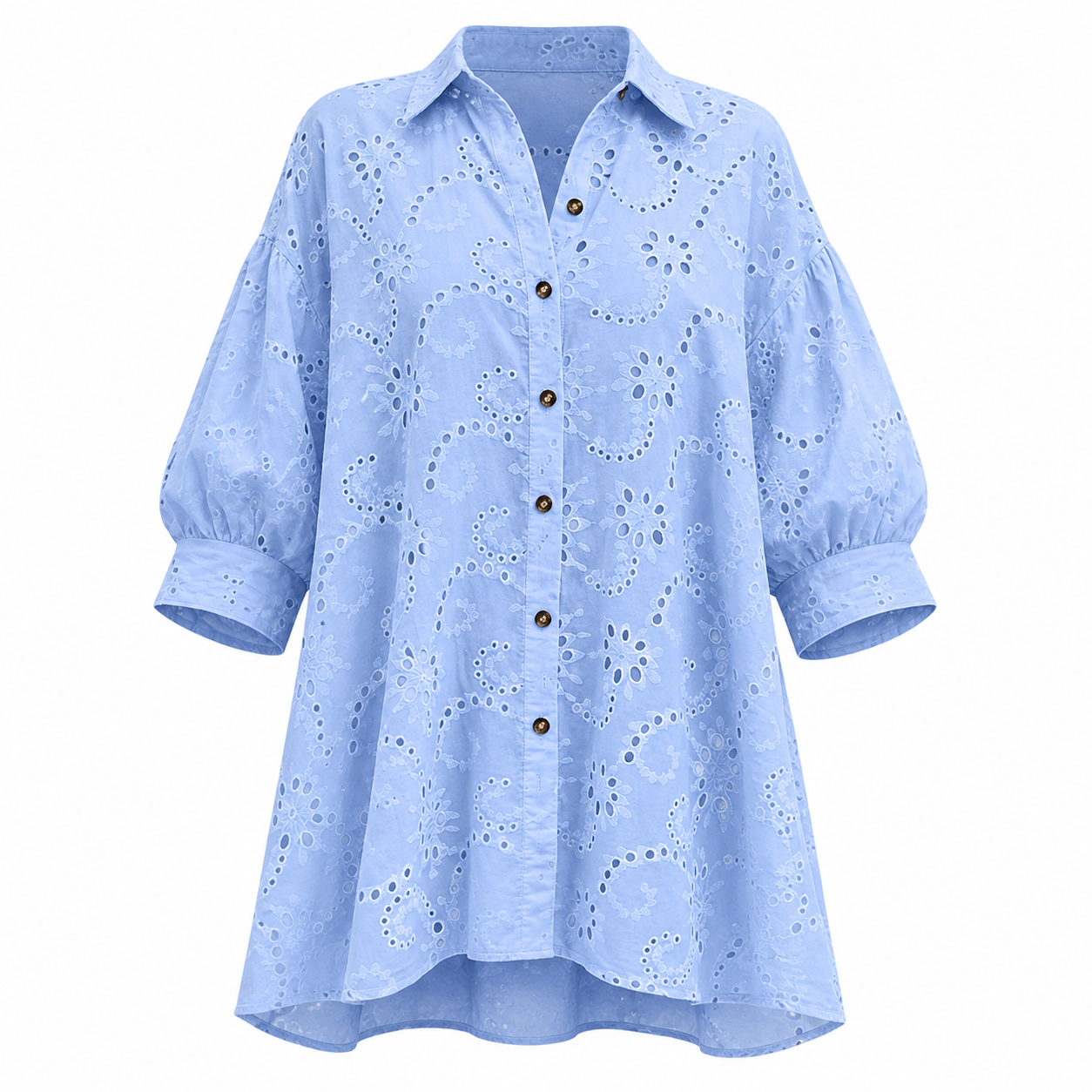 Women's Hollow Out Eyelet Lace Burnout Short-Sleeve Shirt