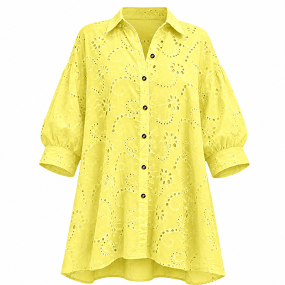 Women's Hollow Out Eyelet Lace Burnout Short-Sleeve Shirt