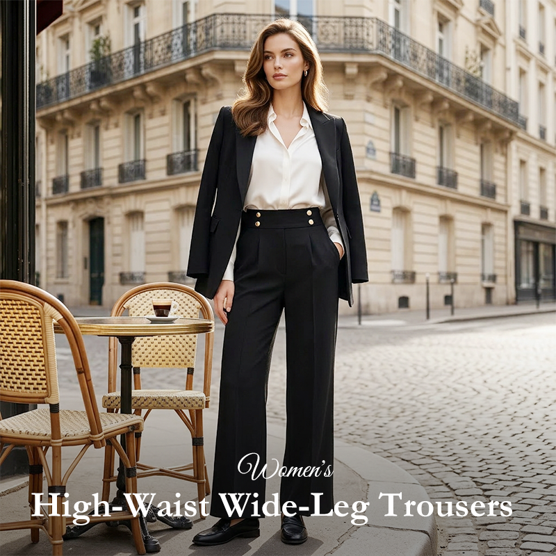 Must-Have🔥👖 Tailored High-Waist Trousers with 4 Metallic Buttons – Sculpted Waist & Wrinkle-Resistant Comfort for Work or Weekend