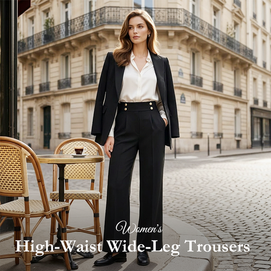 Must-Have🔥👖 Tailored High-Waist Trousers with 4 Metallic Buttons – Sculpted Waist & Wrinkle-Resistant Comfort for Work or Weekend