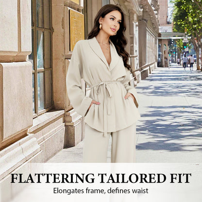 Women’s Elegant V-Neck Top & Wide-Leg Pants 2-Piece Set