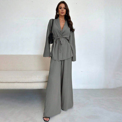 Women’s Elegant V-Neck Top & Wide-Leg Pants 2-Piece Set