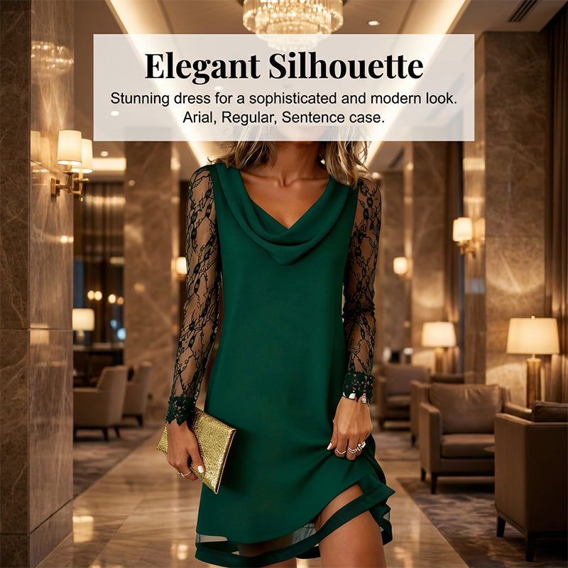 Elegant Cowl Neck A-Line Dress with Lace Sleeve