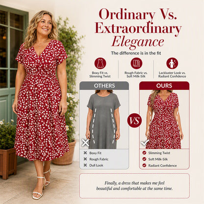 Women's Elegant V-Neck Floral Print Dress with pockets