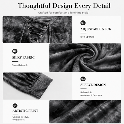 ☀️👚New Arrivals - V-Neck Tie-Dye Top with Lace-Up Detail – Soft Drape & Versatile Style for Any Casual Day
