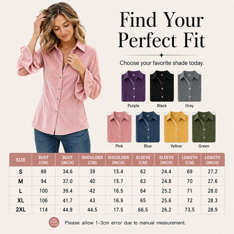 ☀️👚New Arrivals - Velvet Ruffle Cuff Top – Soft Drape & Polished Button-Front for Work or Weekend
