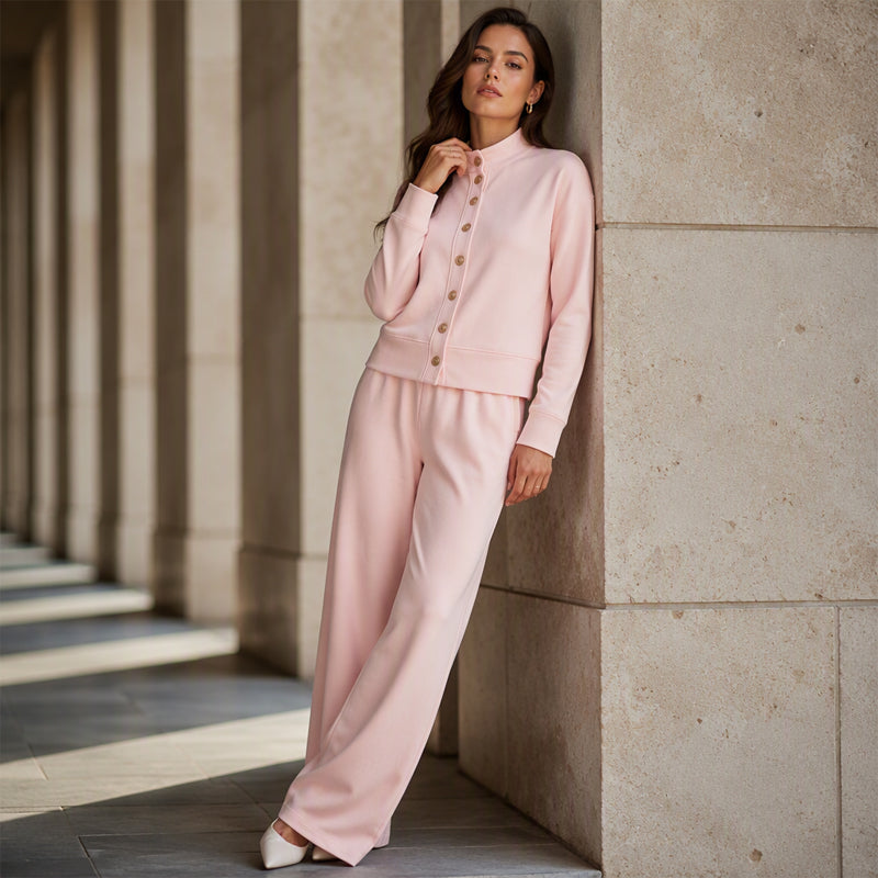 Women's Button-Down Cardigan & Wide-Leg Pants Set